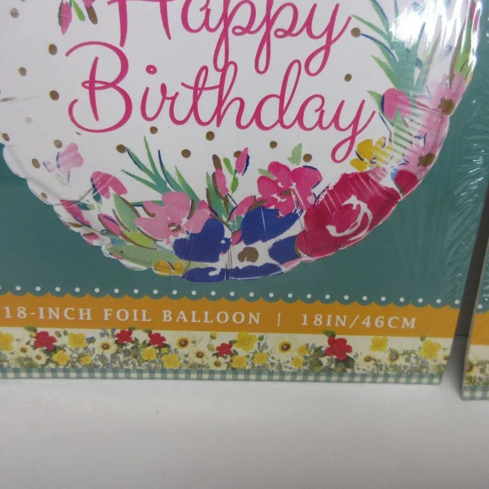 Lot of 4 Pioneer Woman Foil Balloon Happy Birthday & Cake Round 18in New